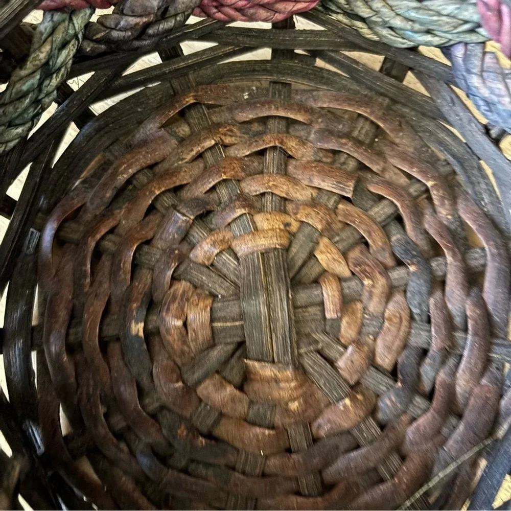 Vintage Round Small Basket Braided‎ Colored Accent Decor Rustic Cottagecore 7